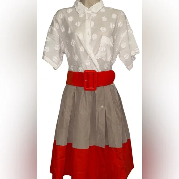 Sara Roka Elegant White and Orange Dress - Picture 4 of 9